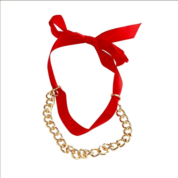 NEW 1 Sexy Red Bow Anklet Chunky Gold Chain Adjustable Satin Ribbon Tie - Picture 2 of 7